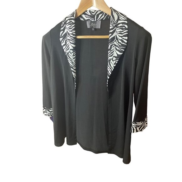 Slinky Black 3/4 Sleeve Zebra Stripe Detailed Open Loose Fitting Cardigan Sz XS - Picture 4 of 10